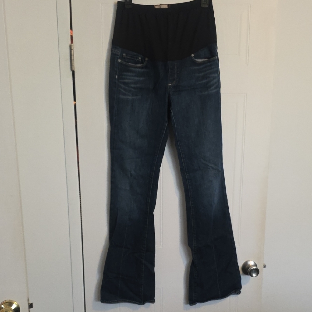 PAIGE Dark Blue Flare Maternity Jeans